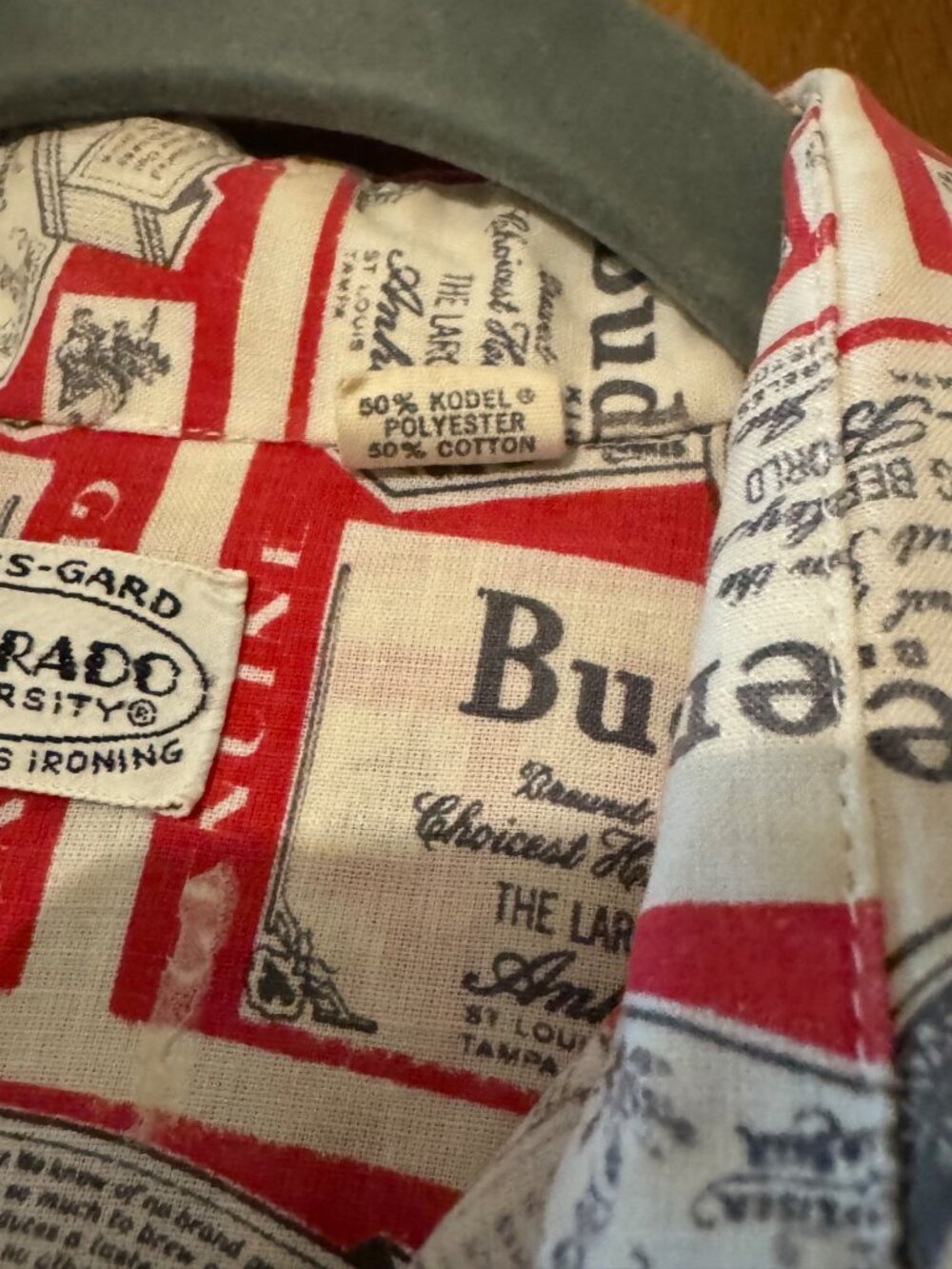 Vintage Budweiser Button Down Shirt Men’s Medium 15-15.5 inch Red Beer Label Pri - Picture 8 of 11